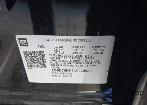 2022 Cadillac Ct4-V V-Series Blackwing z USA, uszkodzony, nr VIN 1G6D75RP8N0410923